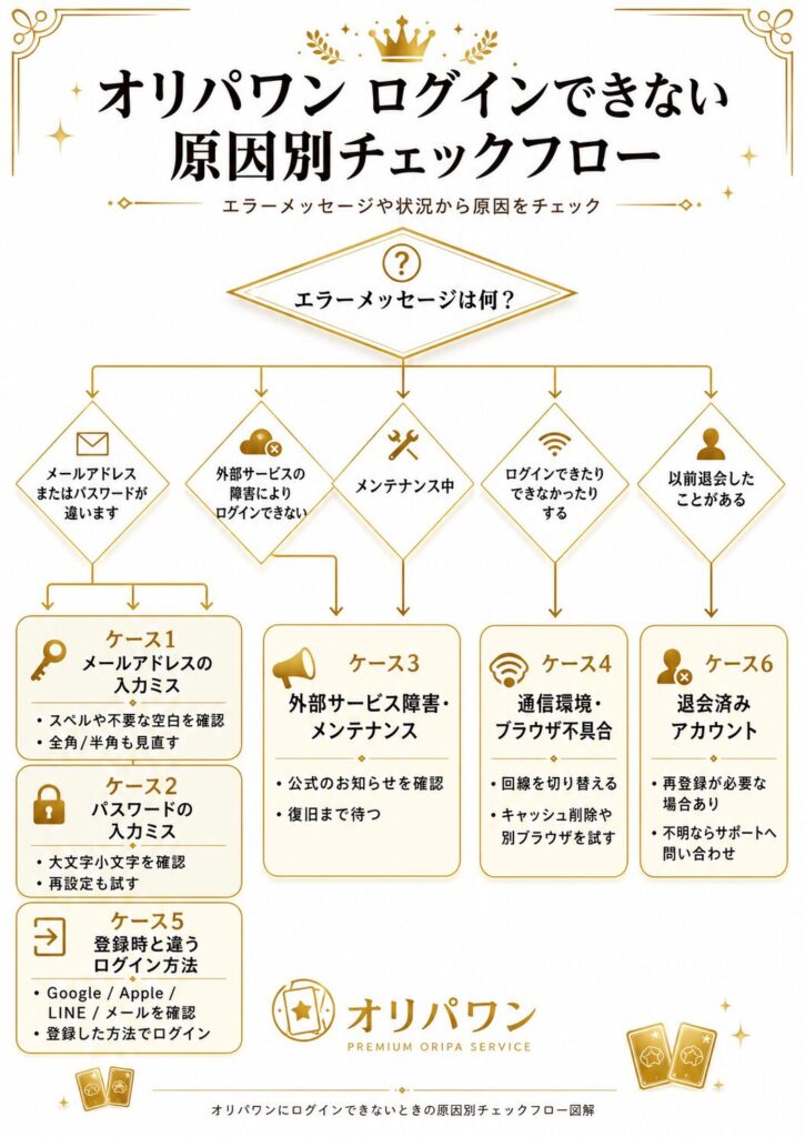 オリパワン ログインできない 原因別チェックフロー